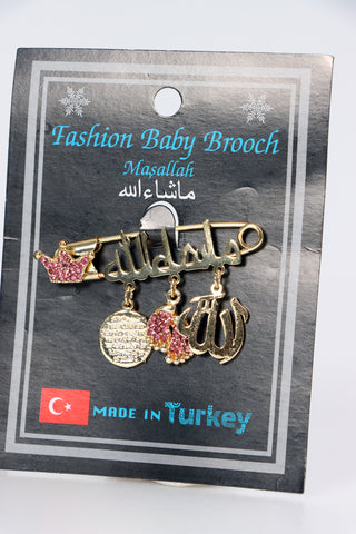 Baby Gift Pin (Gold Arabic & pink design)