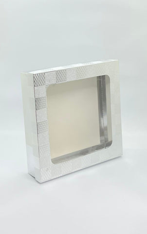 Medium Square Silver Checkered Design Gift Box