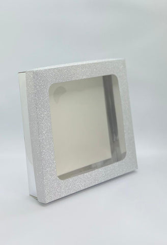 Medium Square Silver Glitter Design Gift Box