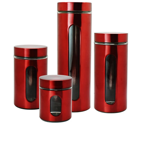 Stainless Steel Red Canister Set (4pcs)